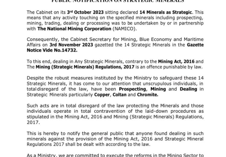 Press Release- Public Notice on Strategic Minerals